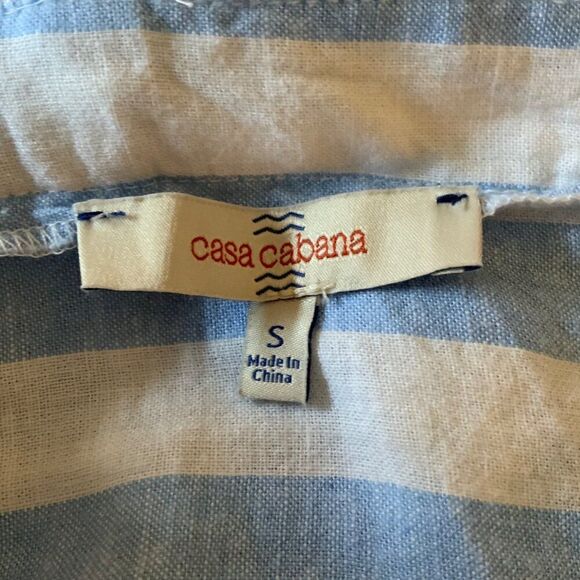 Casa Cabana Blue White Cabana Stripe Linen Blend Smocked Midi Sundress Small - Picture 11 of 12